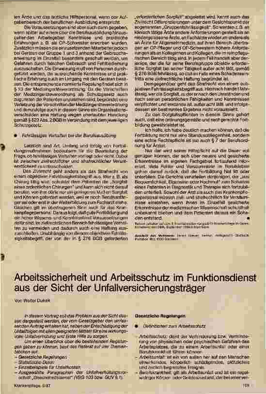 Vorschauseite 1: Arbeitssicherheit und Arbeitsschutz im Funktionsdienst aus Sicht der Unfallversicherungsträger