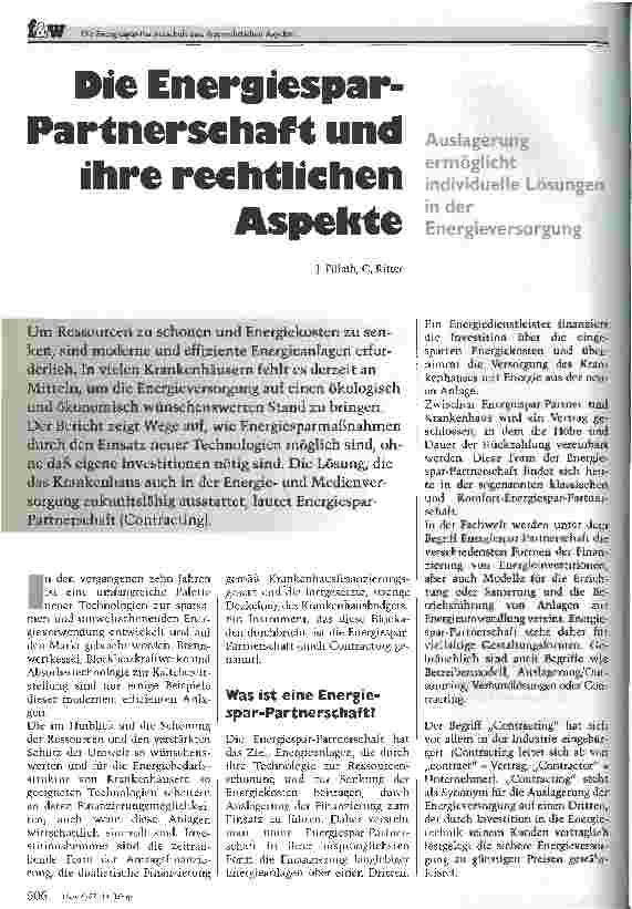 Vorschauseite 1: Die Energiespar-Partnerschaft und ihre rechtlichen Aspekte