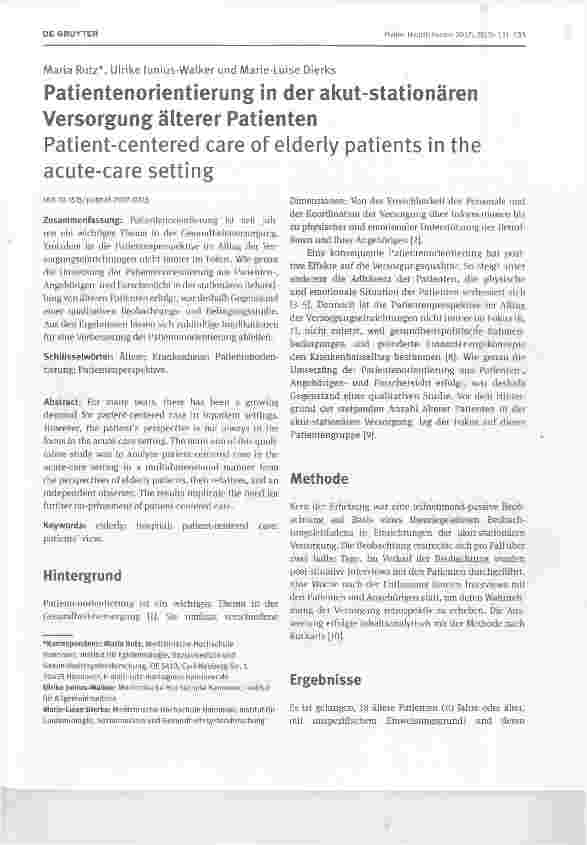 Vorschauseite 1: Patientenorientierung in der akutstationären Versorgung älterer Patienten
