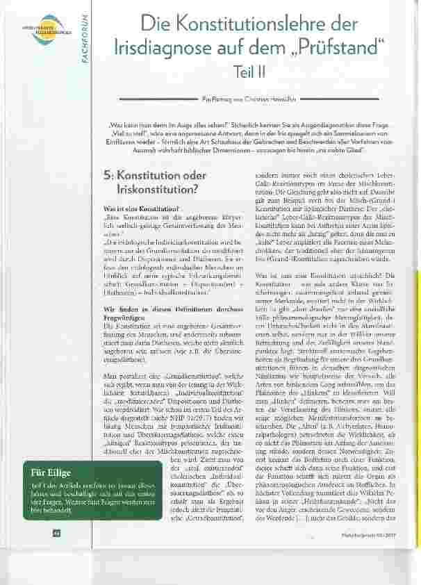 Vorschauseite 1: Die Konstitutionslehre der Irisdiagnose auf dem „Prüfstand“ Teil II