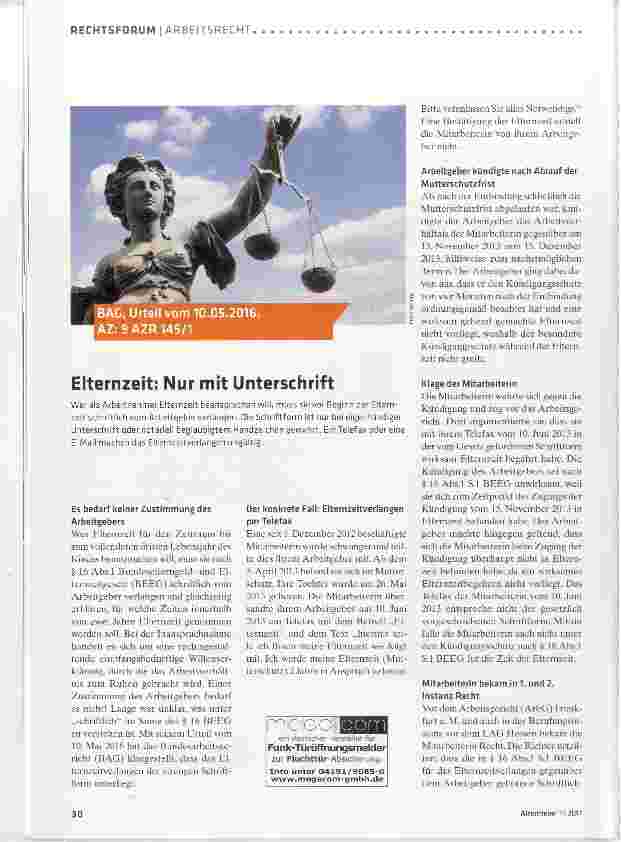 Vorschauseite 1: Elternzeit: Nur mit Unterschrift