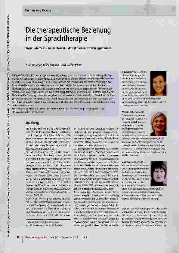 Vorschauseite 1: Die therapeutische Beziehung in der Sprachtherapie