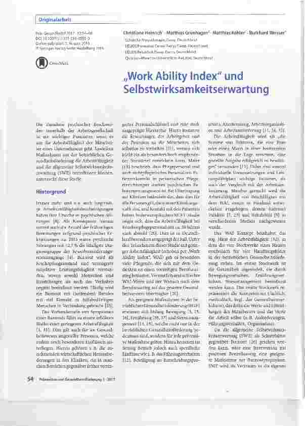 Vorschauseite 1: „Work Ability Index und Selbstwirksamkeitserwartung