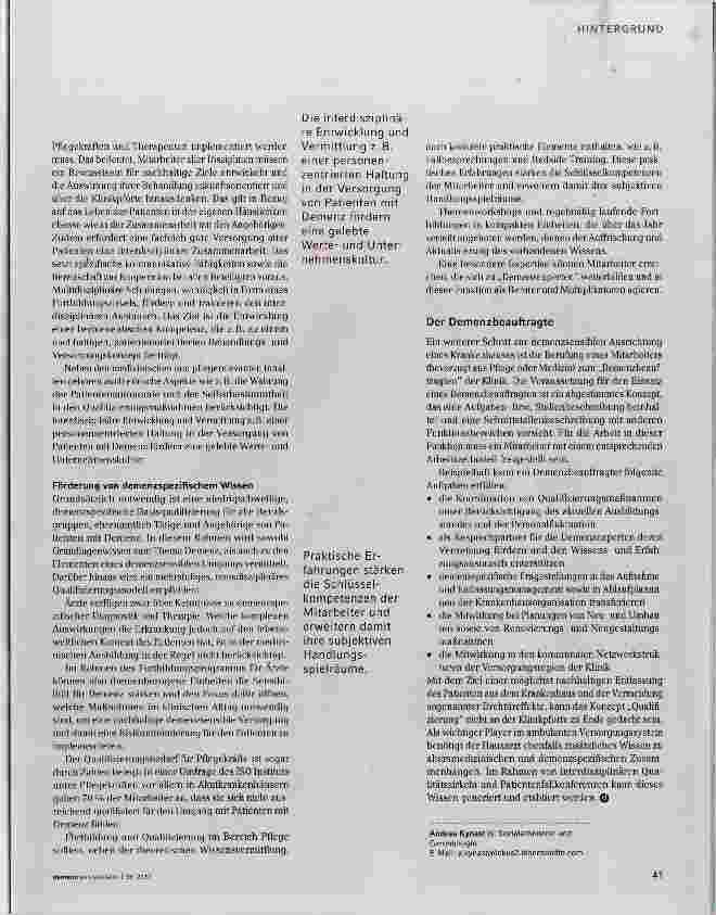 Vorschauseite 2: Der erste Schritt zum demenzsensiblen Krankenhaus ist der Abschied vom Gedanken an den „systemkompatiblen Patienten