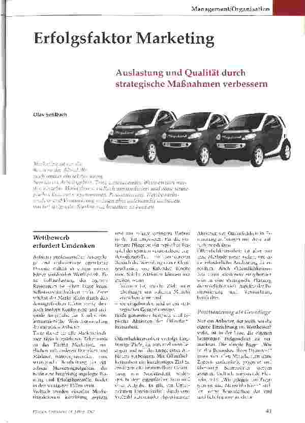 Vorschauseite 1: Erfolgsfaktor Marketing - Auslastung und Qualität durch strategische Maßnahmen verbessern