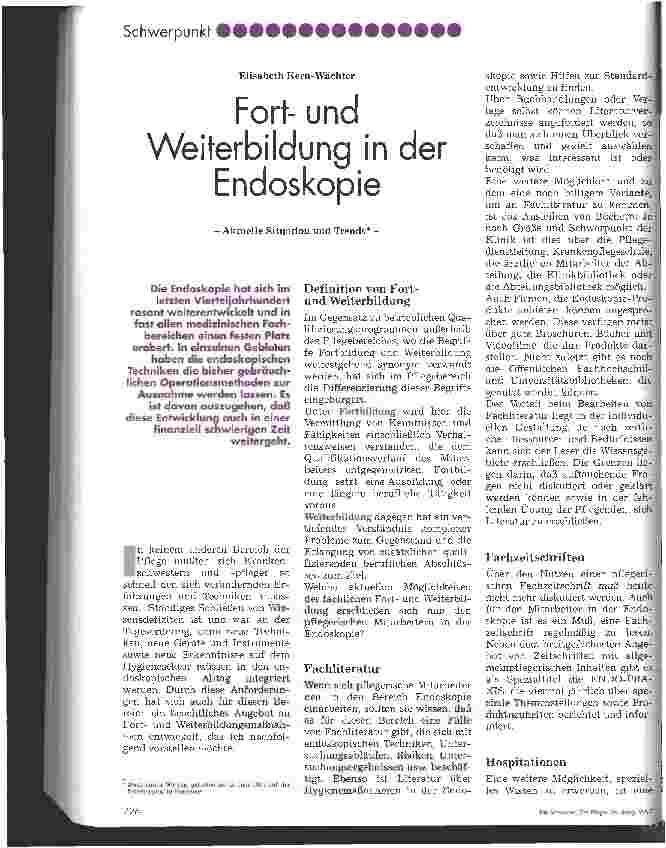 Vorschauseite 1: Fortund Weiterbildung in der Endoskopie Aktuelle Situation und Trends