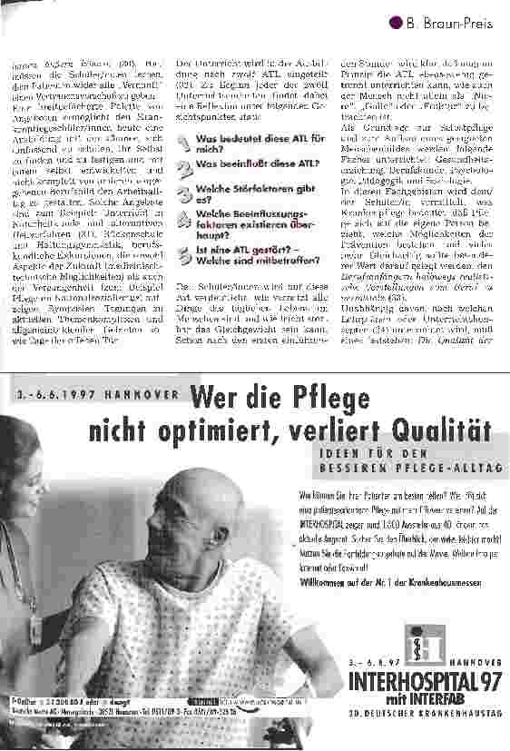 Vorschauseite 5: B BRAUN-Preis 96 Heilung durch Pflege? 2. Platz für Krankenund Kinderkrankenpflegeschulen