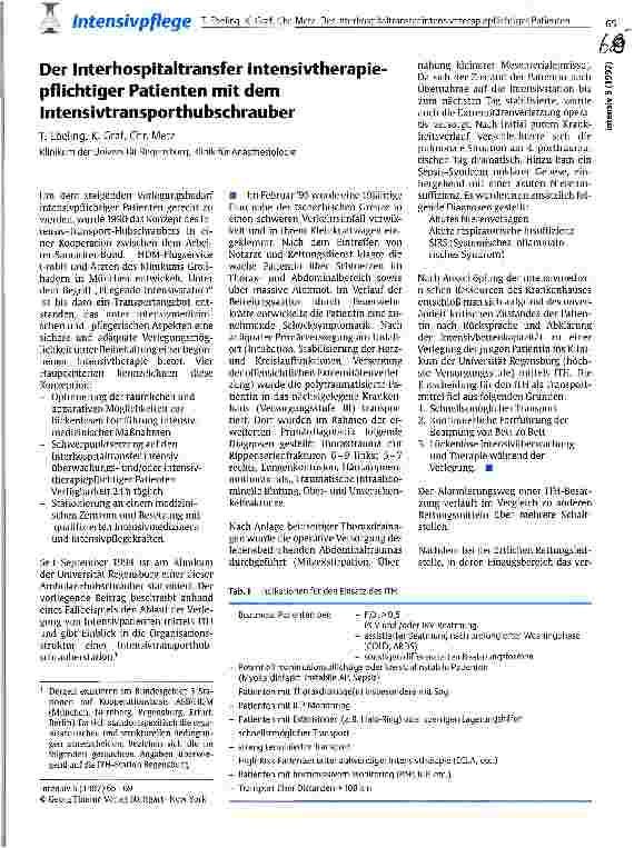 Vorschauseite 1: Der Interhospitaltransfer intensivtherapiepflichtiger Patienten mit dem Intensivtransporthubschrauber