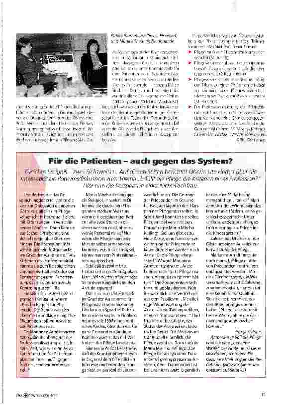 Vorschauseite 2: Internationale Podiumsdiskussion Erfüllt die Pflege die Kriterien einer Profession?