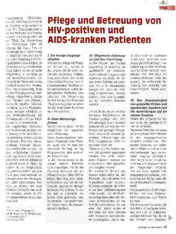 Vorschauseite 1: Pflege und Betreuung von HIV-positiven und AIDS-kranken Patienten
