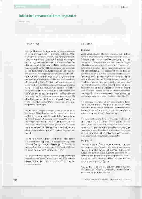 Vorschauseite 1: Infekt bei intramedullärem Implantat