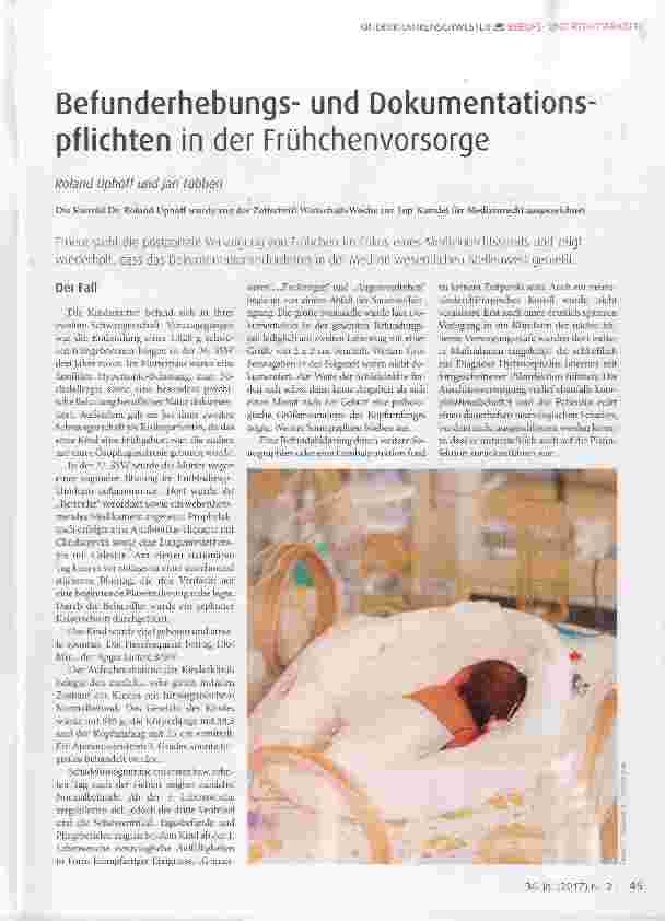 Vorschauseite 1: Befunderhebungsund Dokumentationspflichten in der Frühchenvorsorge