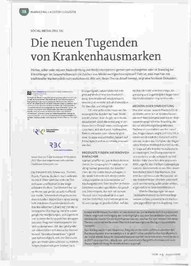 Vorschauseite 1: SOCIAL MEDIA (TEIL 16) Die neuen Tugenden von Krankenhausmarken
