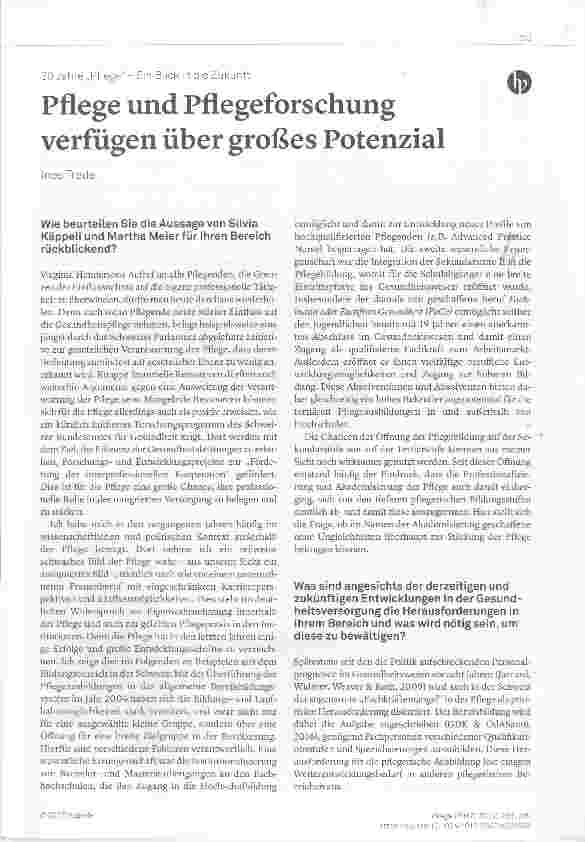 Vorschauseite 1: Pflege und Pflegeforschung verfügen über großes Potenzial