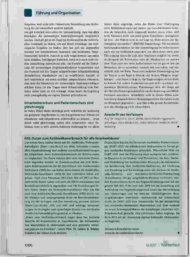 Vorschauseite 2: Das Isolierzimmer als Teil der Infektionsprävention überflüssig oder doch notwendig?