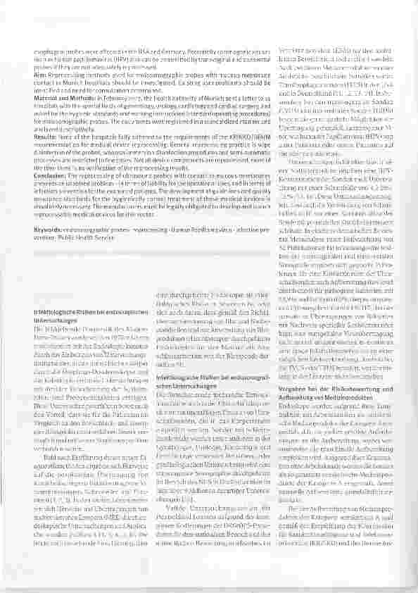 Vorschauseite 2: Aufbereitung von Endosonografiesonden (Ultraschallsonden mit Schleimhautkontakt)ein unterschätztes Problem?