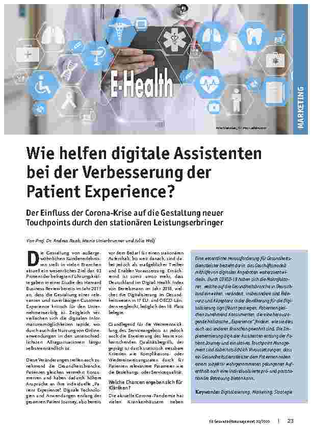Vorschauseite 1: Wie helfen digitale Assistenten bei der Verbesserung der Patient Experience? Der Einfluss der Corona-Krise auf die Gestaltung neuer Touchpoints durch den stationären Leistungserbr…