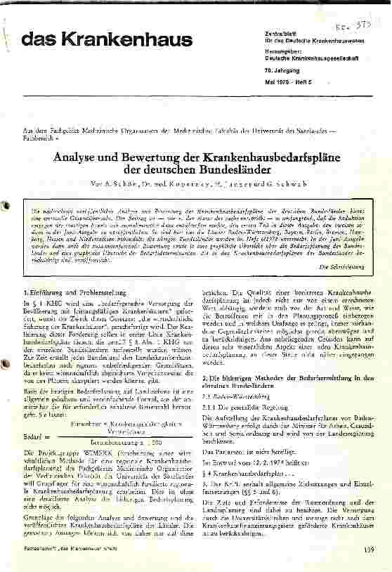 Vorschauseite 1: Analyse und Bewertung der Krankenhausbedarfspläne der deutschen Bundesländer