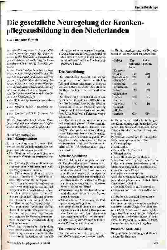 Vorschauseite 1: Die gesetzliche Neuregelung der Krankenpflegeausbildung in den Niederlanden