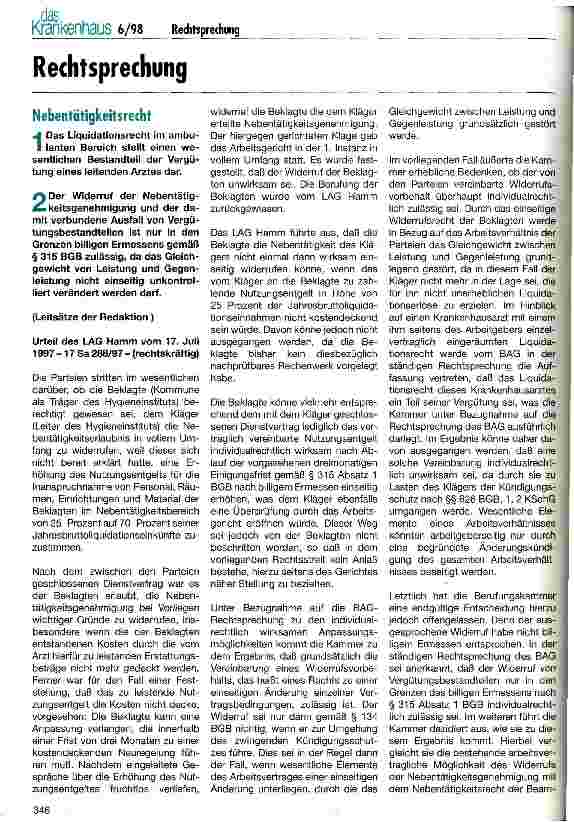 Vorschauseite 1: Rechtsprechung: Nebentätigkeitsrecht