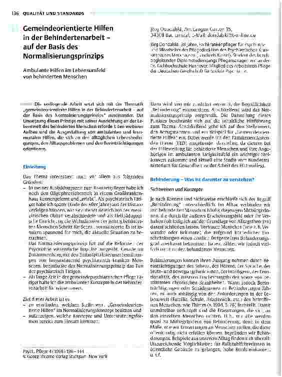 Vorschauseite 1: Gemeindeorientierte Hilfen in der Behindertenarbeit - auf Basis des Normalisierungsprinzips