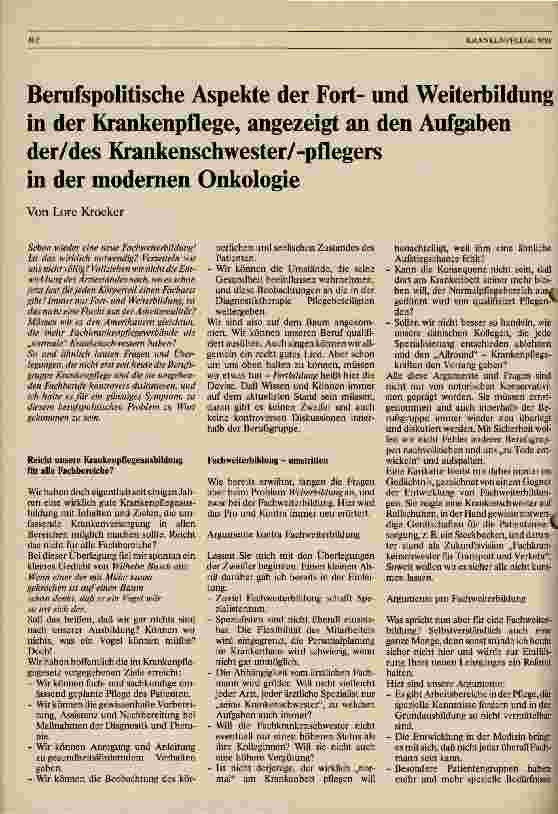 Vorschauseite 1: Berufspolitische Aspekte der Fortund Weiterbildung in der Krankenpflege, angezeigt an den Aufgaben der Krankenschwester in der Onkologie