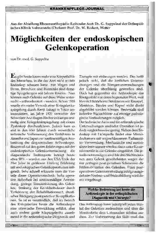 Vorschauseite 1: Möglichkeiten der endoskopischen Gelenkoperationen