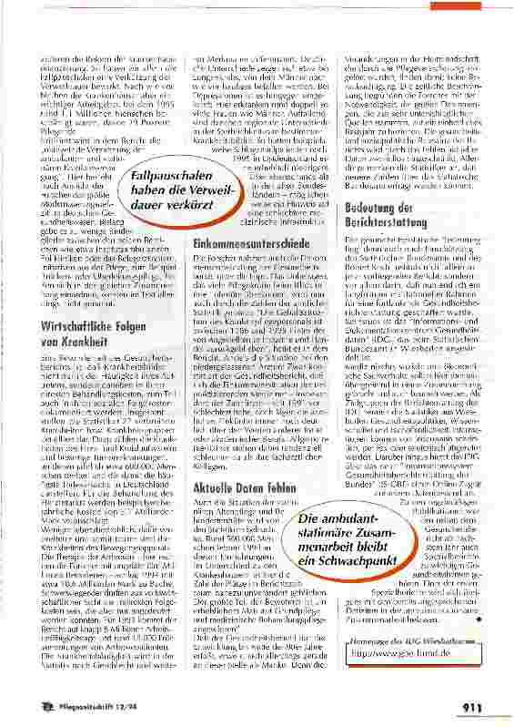 Vorschauseite 2: Statistisches Bundesamt legt ersten Gesundheitsbericht vor : Die Einkommensentwicklung der pflegenden hinkt hinterher