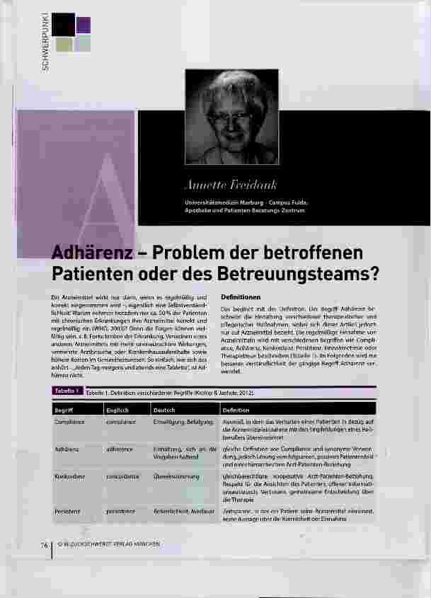 Vorschauseite 1: Problem der betroffenen Patienten oder des Betreuungsteams?