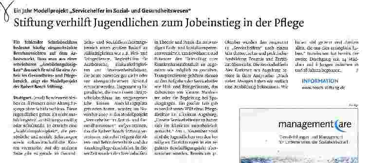 Vorschauseite 1: Stiftung verhilft Jugendlichen zum Jobeinstieg in der Pflege