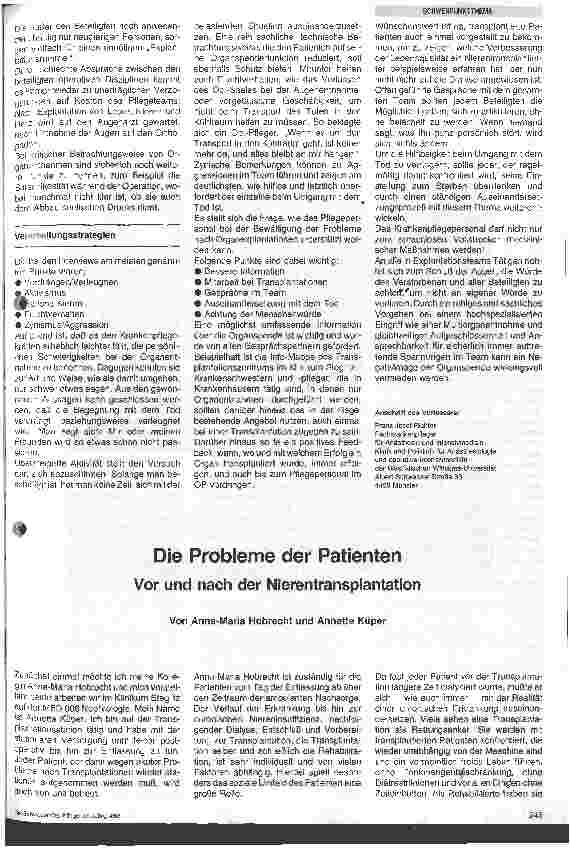 Vorschauseite 1: Die Probleme der Patienten Vor und nach der Nierentransplantation