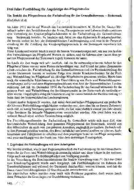 Vorschauseite 1: Drei Jahre Fortbildung für Angehörige des Pflegeberufes Bericht des Pflegereferates der Fachabteilung für das Gesundheitswesen