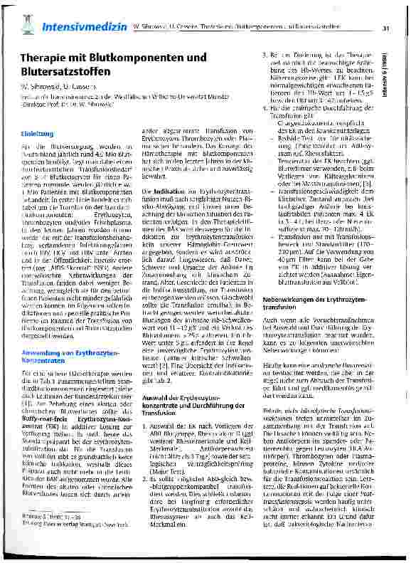 Vorschauseite 1: Therapie mit Blutkomponenten und Blutersatzstoffen