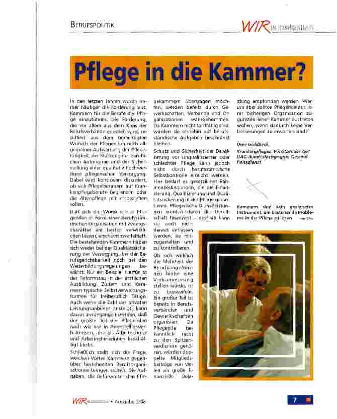 Vorschauseite 1: Pflege in der Kammer?