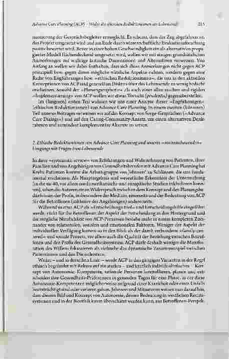 Vorschauseite 3: Advance Care Planning (ACP) - Wider die ethischen Reduktionismen am Lebensende
