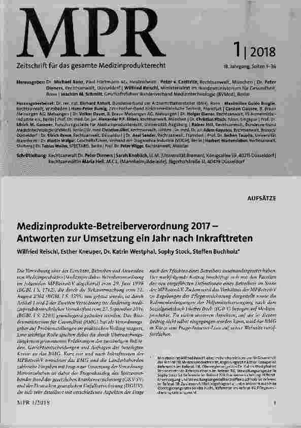 Vorschauseite 1: Medizinprodukte-Betreiberverordnung 2017 Antworten zur Umsetzung ein Jahr nach Inkrafttreten