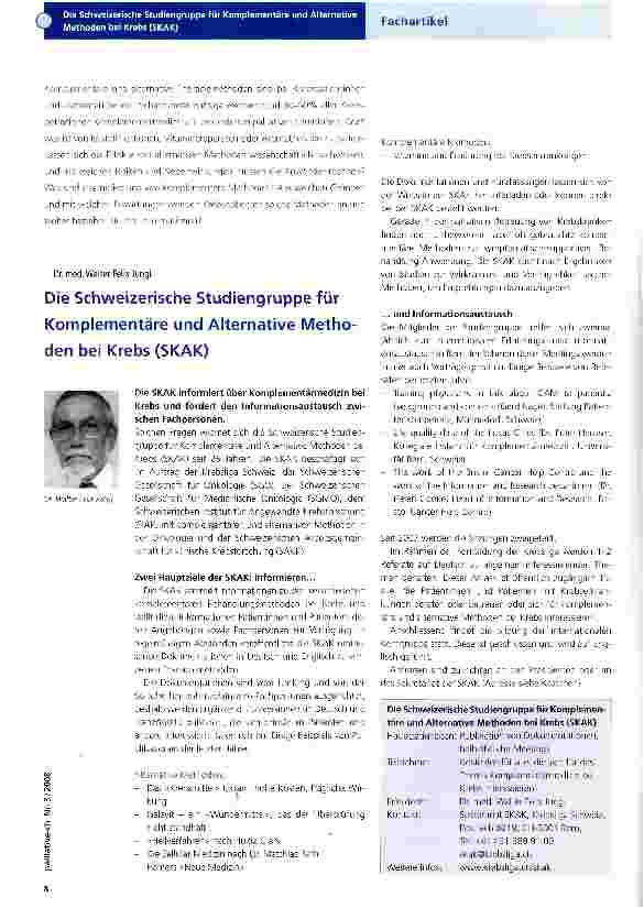 Vorschauseite 1: Die Schweizerische Studiengruppe für Komplementäre und Alternative Metho den bei Krebs (SKAK)
