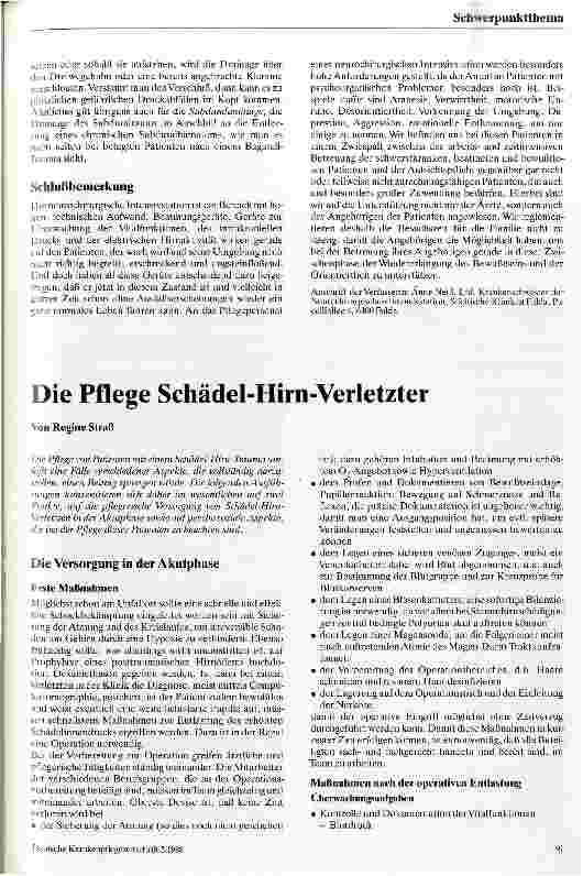 Vorschauseite 1: Die Pflege Schädel-Hirn-Verletzter