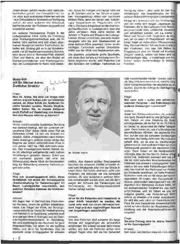 Vorschauseite 1: Die Berufsgenossenschaftliche Unfallklinik Ludwigshafen mit Spezialabteilung für schwere Verbrennungen Gespräch mit Dr. Arens Werner