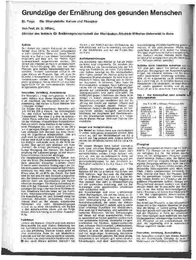Vorschauseite 1: Grundzüge der Ernährung des gesunden Menschen 30.Folge: Die Mineralstoffe Kalium und Phosphor