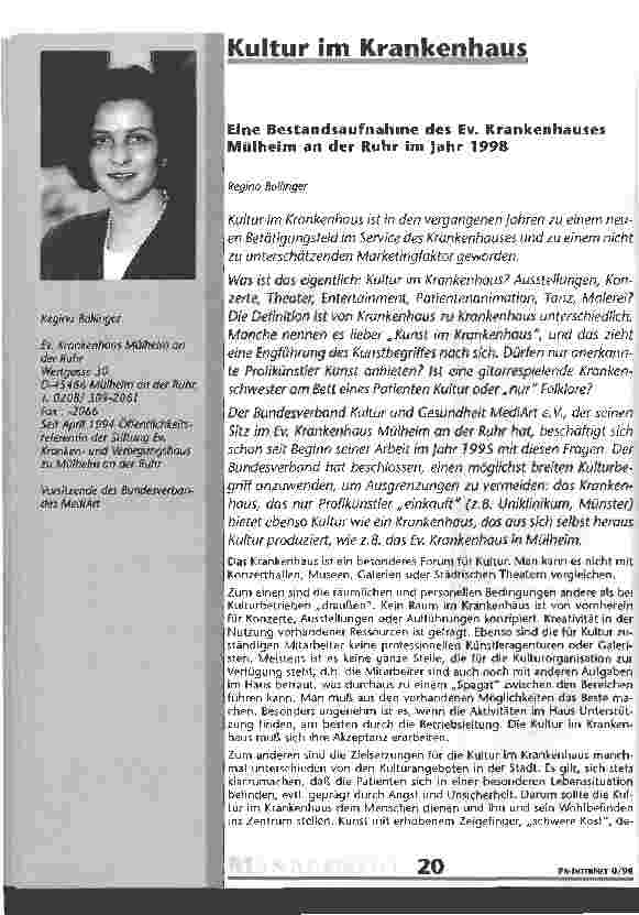 Vorschauseite 1: Kultur im Krankenhaus