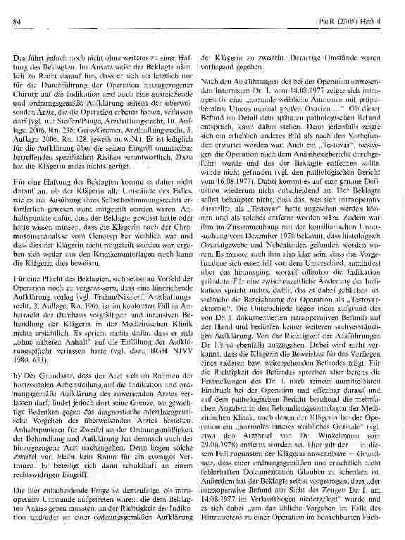 Vorschauseite 2: Haftung für Entnahme weiblicher Geschlechtsorgane bei Zweifel an ordnungsgemäßer Aufklärung