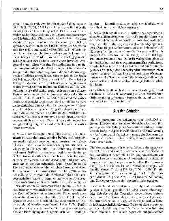 Vorschauseite 3: Haftung für Entnahme weiblicher Geschlechtsorgane bei Zweifel an ordnungsgemäßer Aufklärung