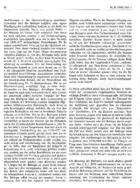 Vorschauseite 4: Haftung für Entnahme weiblicher Geschlechtsorgane bei Zweifel an ordnungsgemäßer Aufklärung