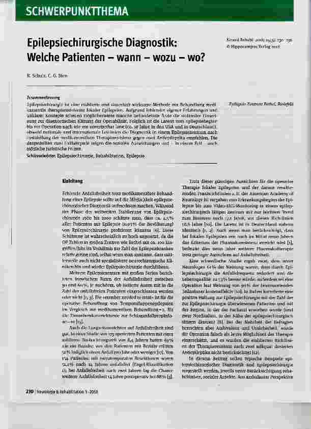 Vorschauseite 1: Epilepsiechirurgische Diagnostik: Welche Patienten wann wozu wo?