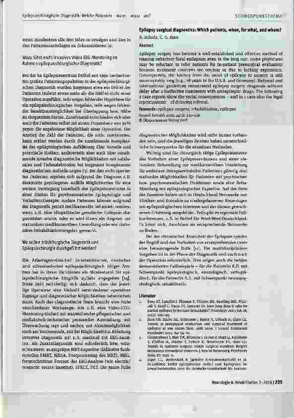 Vorschauseite 6: Epilepsiechirurgische Diagnostik: Welche Patienten wann wozu wo?