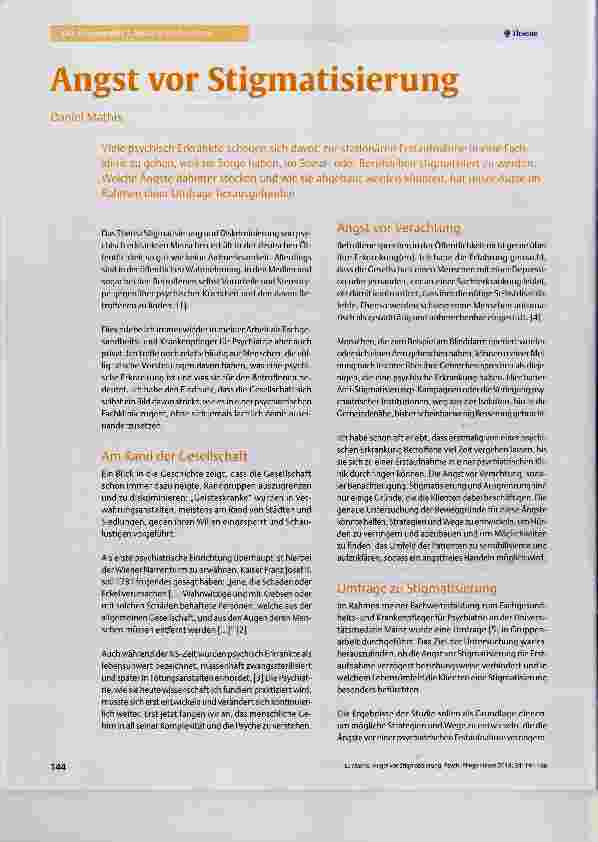 Vorschauseite 1: Angst vor Stigmatisierung