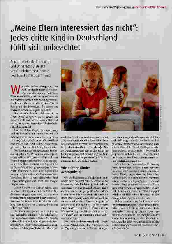 Vorschauseite 1: Meine Eltern interessiert das nicht Jedes dritte Kind in Deutschland fühlt sich unbeachtet