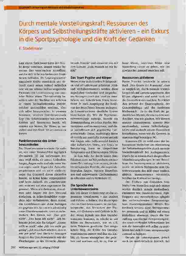 Vorschauseite 1: Durch mentale Vorstellungskraft Ressourcen des Körpers und Selbsthellungskräfte aktivieren ein Exkurs in die Sportpsychologie und die Kraft der Gedanken