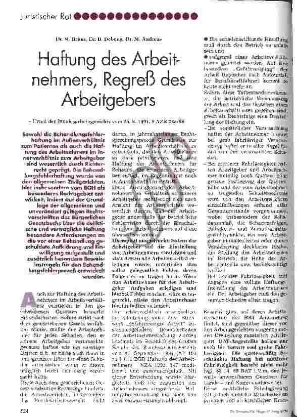 Vorschauseite 1: Haftung des Arbeitnehmers, Regreß des Arbeitgebers Urteil des Bundesarbeitsgerichts vom 25. 9. 1997, 8 AZR 288/96
